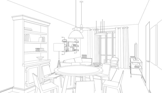 Line drawing of the interior