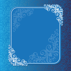 New Year and Christmas card. Template for banner, card, certificate with decorative elements and background. Swatch of seamless pattern is included in the file. Shades of blue.
