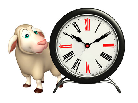 cute Sheep cartoon character with clock