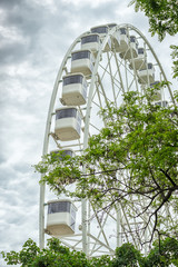 Ferris wheel with passenger cars