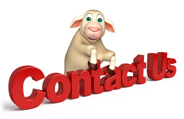 cute Sheep cartoon character with contact us sign