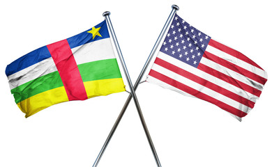 Central african republic flag with american flag, isolated on wh