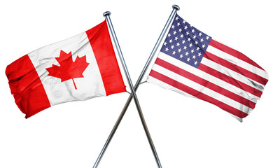 Canada flag with american flag, isolated on white background