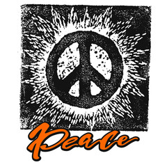 Peace hand drawn linotype made symbol.