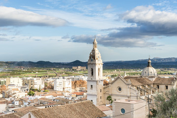Fototapeta na wymiar Top of the roof of ancient Collegiate Basilica of Santa Maria of Xativa. Valencia region, Spain.