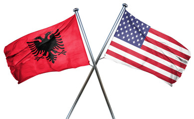 Albania flag with american flag, isolated on white background