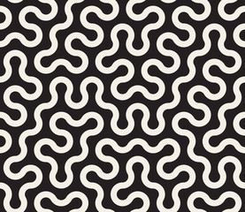 Vector Seamless Black and White Tangled Round Stripes Geometric Pattern