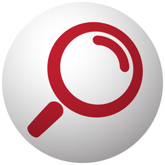 Red Magnifying Glass icon on white ball