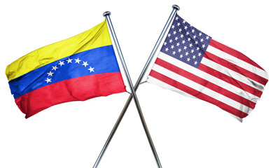 Venezuela flag with american flag, isolated on white background