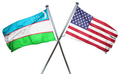 Uzbekistan flag with american flag, isolated on white background