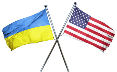 Ukraine flag with american flag, isolated on white background