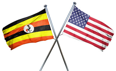 Uganda flag with american flag, isolated on white background