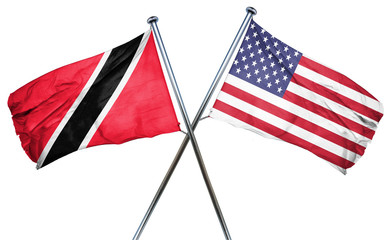 Trinidad and tobago flag with american flag, isolated on white b