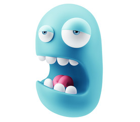 Obraz premium Tired Emoticon Face. 3d Rendering.