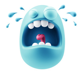 Cry Emoticon Face.  3d Rendering.
