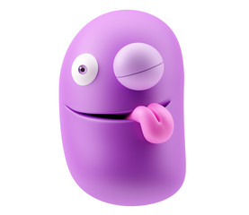Eye Wink Emoticon Face. 3d Rendering.