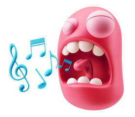 Sing Music Notes Emoji Cartoon. . 3d Rendering.