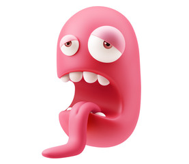 Exhausted Emoji Cartoon.  3d Rendering.