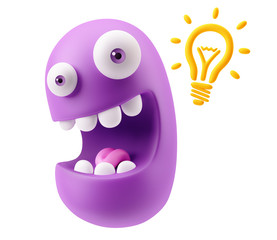 Think Idea Emoticon Face. 3d Rendering.