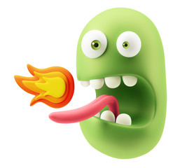 Hot Burning Food Emoji Cartoon. . 3d Rendering.