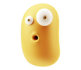 Shocked Emoticon Character Face Expression. 3d Rendering.