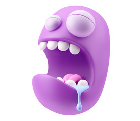 Tired Drooling Emoticon Face.  3d Rendering.