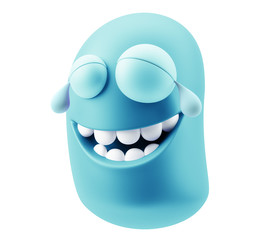 Laughing Emoticon Character Face Expression. 3d Rendering.