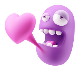 Heart Going Out Emoticon Face. 3d Rendering.