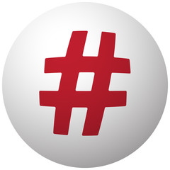 Red Hashtag icon on white ball