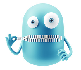 Silence Emoji Cartoon. 3d Rendering.