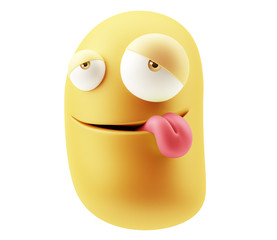 Stupid Emoticon Character Face Expression. 3d Rendering.