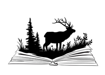 Deer silhouette in the open book