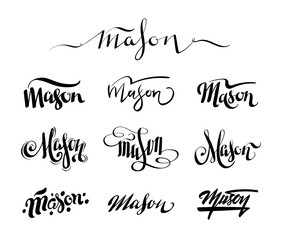 Personal name Mason. Vector handwritten calligraphy set. Handmade lettering collection