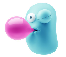 Bubblegum Emoticon Character Face Expression. 3d Rendering.
