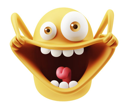 Happy Funny Emoticon Character Face Expression. 3d Rendering.