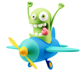Fly Airplane Emoticon Character Face Expression. 3d Rendering.