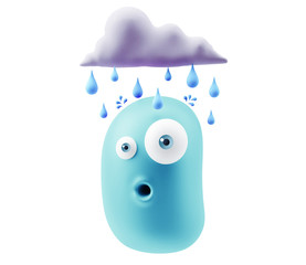 Cloudy Rain Weather Emoji Cartoon. . 3d Rendering.