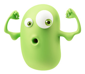 Muscle Fitness Emoticon Face. 3d Rendering.