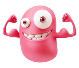 Strong Muscles Emoticon Character Face Expression. 3d Rendering.