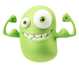 Strong Muscles Emoticon Character Face Expression. 3d Rendering.