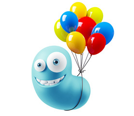 Balloons Celebration Emoticon Character Face Expression. 3d Rend