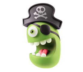 Pirate Emoticon Character Face Expression. 3d Rendering.