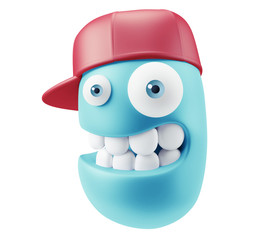Fashion Red Hat Emoticon Face. 3d Rendering.