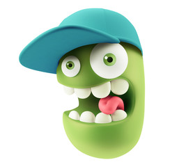 Fashion Cap Emoticon Character Face Expression. 3d Rendering.