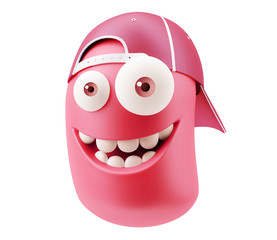 Fashion Red Cap Emoticon Face. 3d Rendering.
