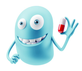 Taking Pills Emoji Cartoon. . 3d Rendering.