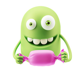 Candy Present Emoticon Character Face Expression. 3d Rendering.