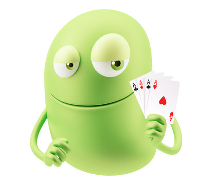 Poker Player Emoticon Character Face Expression. 3d Rendering.