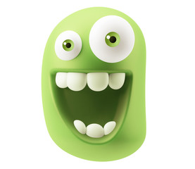 Funny Emoticon Character Face Expression. 3d Rendering.