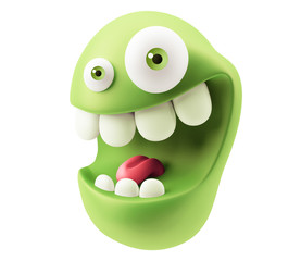 Funny Emoticon Character Face Expression. 3d Rendering.